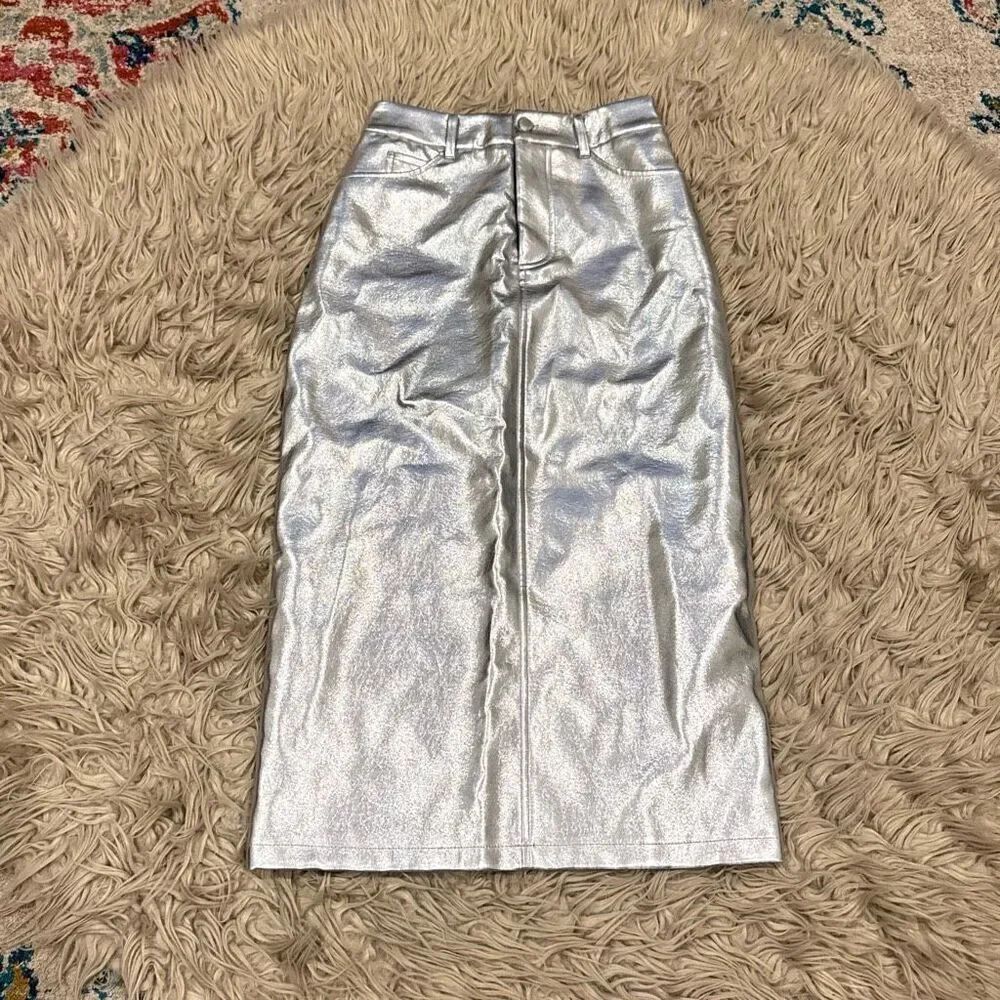 Avec les filles Silver metallic midi skirt size XS